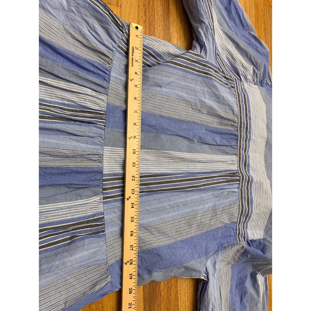 Gap Blue Mixed Stripe Tiered Shirt Dress Cotton L 3/4 Sleeve Casual Mini - Picture 8 of 12